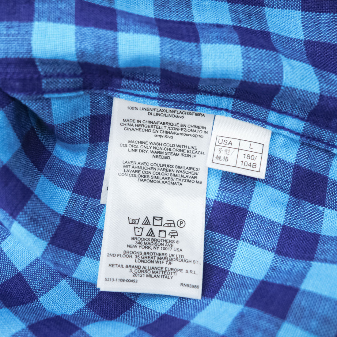 Brooks Brothers 346 半袖 リネン チェックシャツ L ブルー 麻100% ボタンダウン
