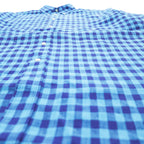 Brooks Brothers 346 半袖 リネン チェックシャツ L ブルー 麻100% ボタンダウン