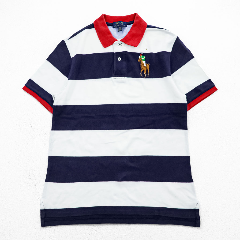 Polo Ralph Lauren ボーダー ポロシャツ L ホワイト ネイビー ビッグポニー