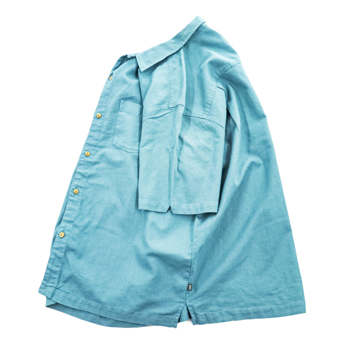 REI ヘンプ コットン 半袖 オープンカラー シャツ XL ブルー 開襟 ボックスシルエット 胸ポケット
