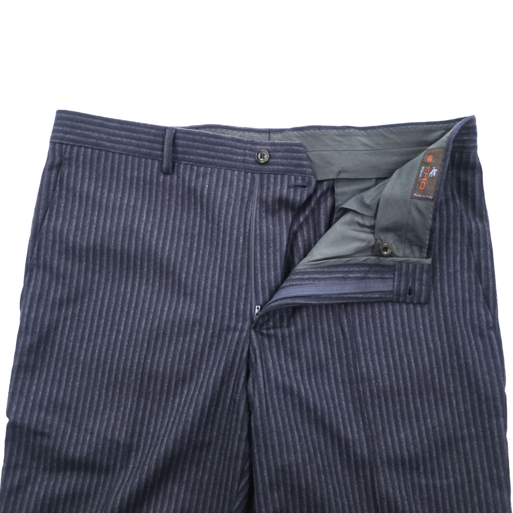 ETRO イタリア製 スラックス ドレスパンツ XL ダークネイビー ストライプ ダブルカフス