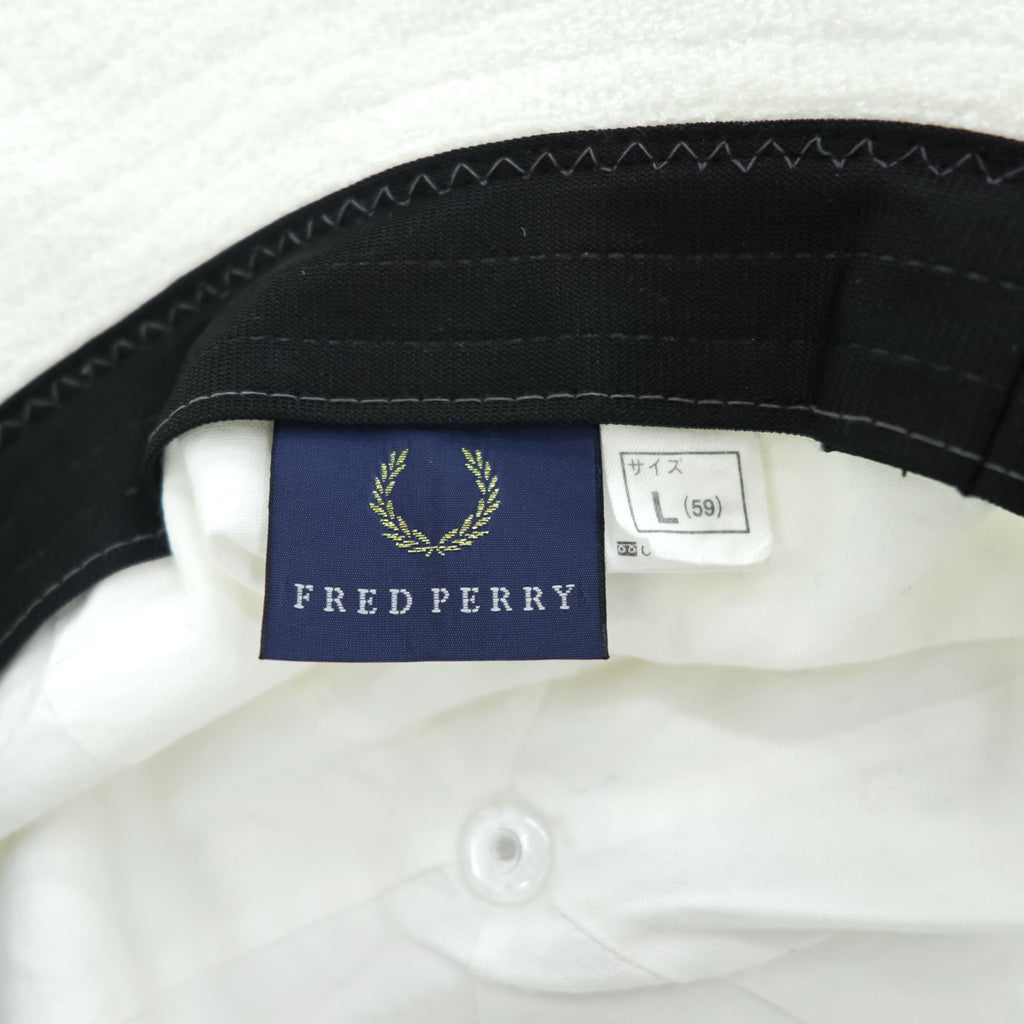 FRED PERRY 日本製 パイル バケットハット ホワイト ラウンドトップ ワンポイントロゴ