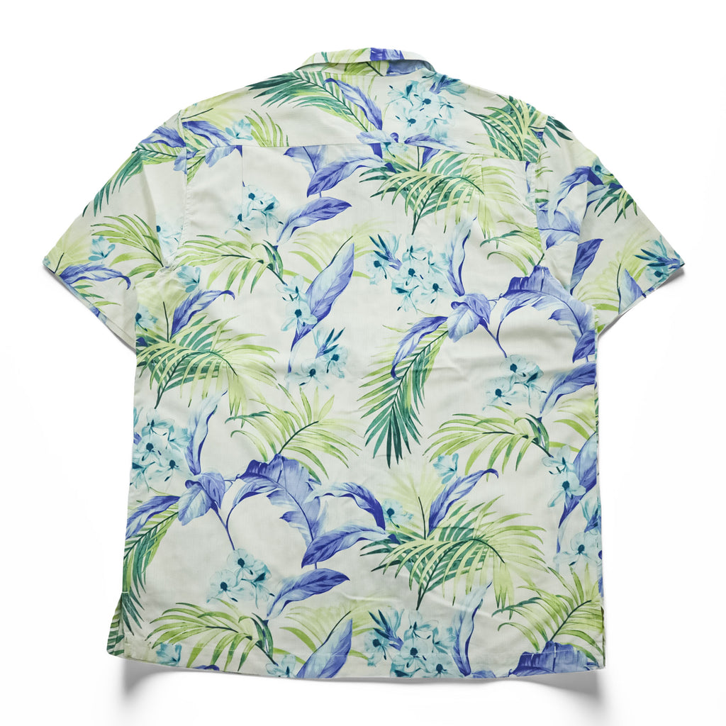 Tommy Bahama アロハシャツ 半袖 シルク オープンカラーシャツ L ベージュ 総柄 ボタニカル 開襟