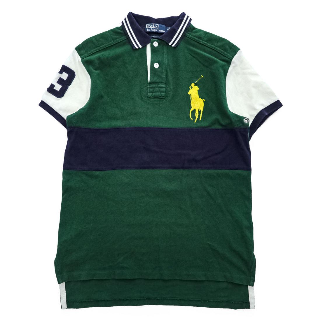 Polo Ralph Lauren 90年代 ヴィンテージ ポロシャツ 半袖 ラガーシャツ S グリーン ネイビー CUSTOM FIT ビッグポニー 鹿の子