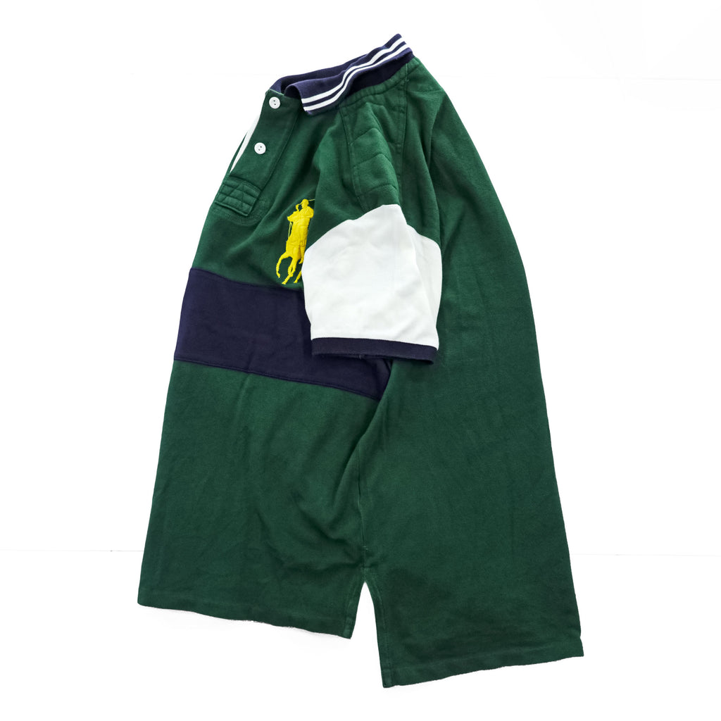 Polo Ralph Lauren 90年代 ヴィンテージ ポロシャツ 半袖 ラガーシャツ S グリーン ネイビー CUSTOM FIT ビッグポニー 鹿の子