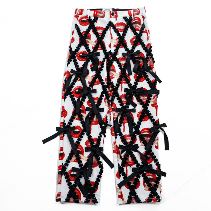 KIDILL x Trevor Brown 22SS Ribbon Pants Four Mouth KL598-FM Lip Print Ribbon Trousers Size 42 Made in Japan