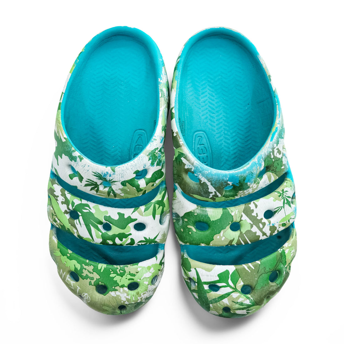 KEEN ヨギ YOGUI ARTS クロッグ サンダル 29cm グリーン ブルー × ELNEST CREATIVE ACTIVITY カモフラ 総柄 BOOKTREE CAMO