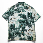 SUN SURF アロハシャツ 半袖 オープンカラー シャツ L グリーン 総柄 EAGLE & SWEET FISH 和柄 開襟 ちりめん SS31601