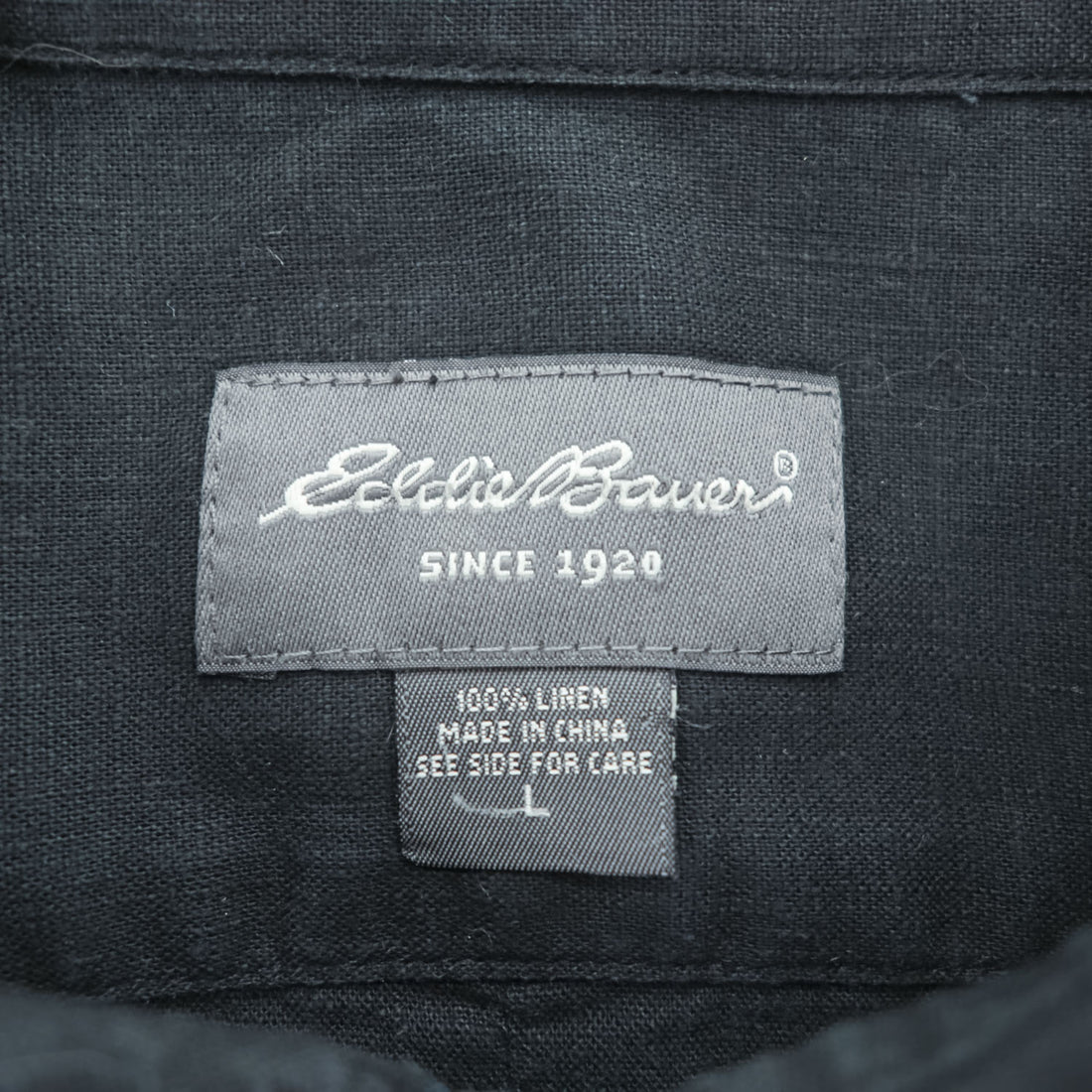 Eddie Bauer 半袖 リネン シャツ L ブラック 麻100% ボタンダウン 胸ポケット