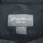 Eddie Bauer 半袖 リネン シャツ L ブラック 麻100% ボタンダウン 胸ポケット