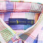Ralph Lauren 半袖 リネン チェックシャツ S マルチカラー 麻100% スモールポニー ロゴ 刺繍 ボタンダウン