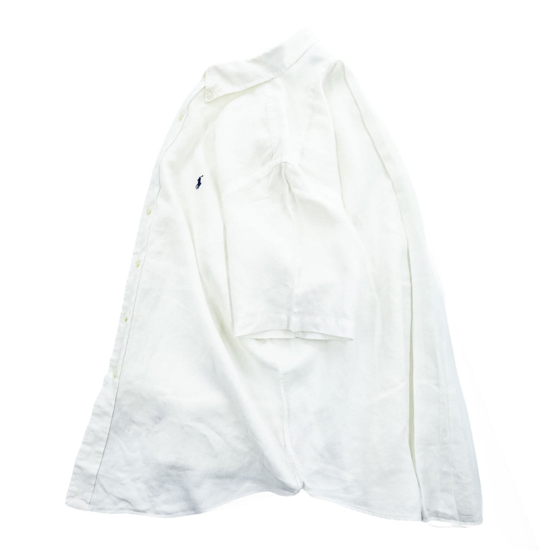 Ralph Lauren 90年代 ヴィンテージ 半袖 リネン シャツ XL CLASSIC FIT ホワイト スモールポニー ロゴ 刺繍 ボタンダウン