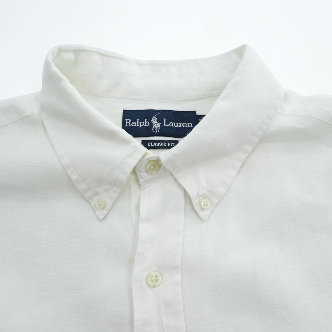 Ralph Lauren 90年代 ヴィンテージ 半袖 リネン シャツ XL CLASSIC FIT ホワイト スモールポニー ロゴ 刺繍 ボタンダウン