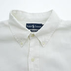 Ralph Lauren 90年代 ヴィンテージ 半袖 リネン シャツ XL CLASSIC FIT ホワイト スモールポニー ロゴ 刺繍 ボタンダウン