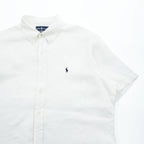 Ralph Lauren 90年代 ヴィンテージ 半袖 リネン シャツ XL CLASSIC FIT ホワイト スモールポニー ロゴ 刺繍 ボタンダウン