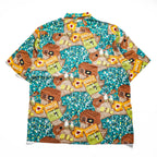 reyn spooner 90年代 ヴィンテージ ハワイ製 アロハシャツ 半袖シャツ L グリーン 総柄 ウクレレ フラガール Cynthia Conrad COLLECTION シングルステッチ