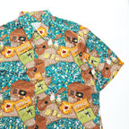 reyn spooner 90年代 ヴィンテージ ハワイ製 アロハシャツ 半袖シャツ L グリーン 総柄 ウクレレ フラガール Cynthia Conrad COLLECTION シングルステッチ