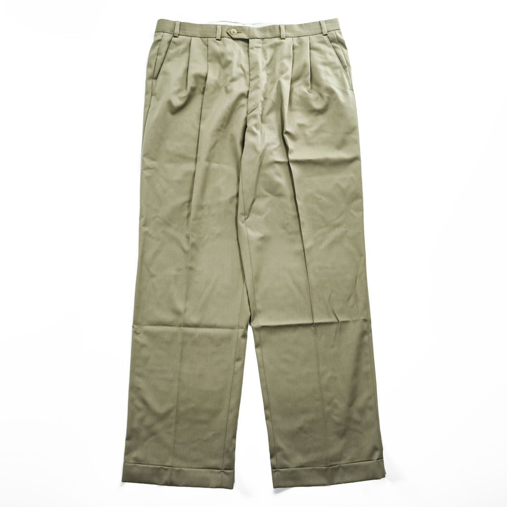 Ralph Lauren 90年代 カナダ製 ヴィンテージ 2タック ワイド スラックス パンツ L ベージュ プリーツ ダブルカフス SUPER 100's
