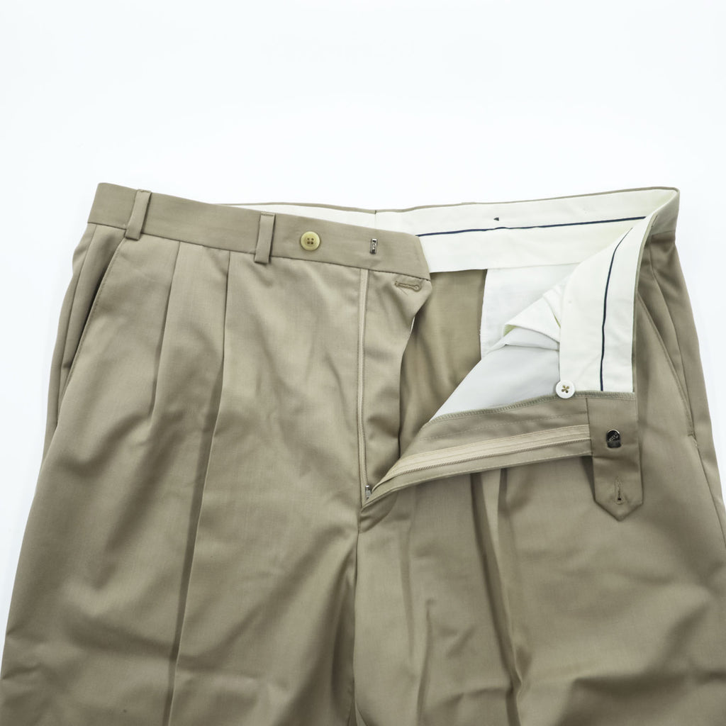 Ralph Lauren 90年代 カナダ製 ヴィンテージ 2タック ワイド スラックス パンツ L ベージュ プリーツ ダブルカフス SUPER 100's