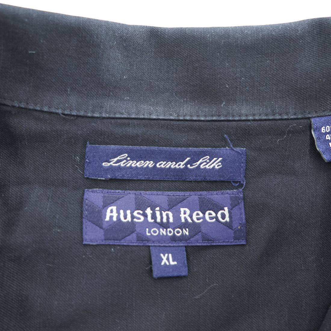 AUSTIN REED 半袖 シルク リネン オープンカラー シャツ XL ブラック 開襟 ボックスシルエット 胸ポケット