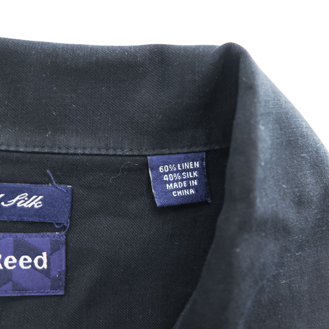 AUSTIN REED 半袖 シルク リネン オープンカラー シャツ XL ブラック 開襟 ボックスシルエット 胸ポケット