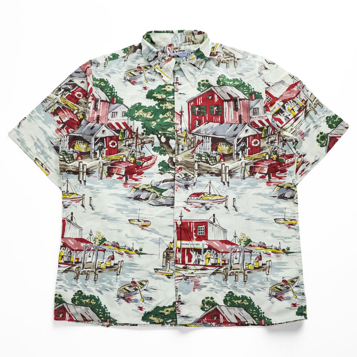 reyn spooner 80年代 ハワイ製 ヴィンテージ アロハシャツ 半袖シャツ L グリーン 総柄 ハワイアン ダイヤモンドヘッドタグ