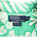 Polo Ralph Lauren 90年代 ヴィンテージ リネン アロハシャツ 半袖 オープンカラーシャツ L グリーン 総柄 ボックスシルエット 開襟