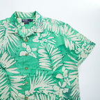 Polo Ralph Lauren 90年代 ヴィンテージ リネン アロハシャツ 半袖 オープンカラーシャツ L グリーン 総柄 ボックスシルエット 開襟