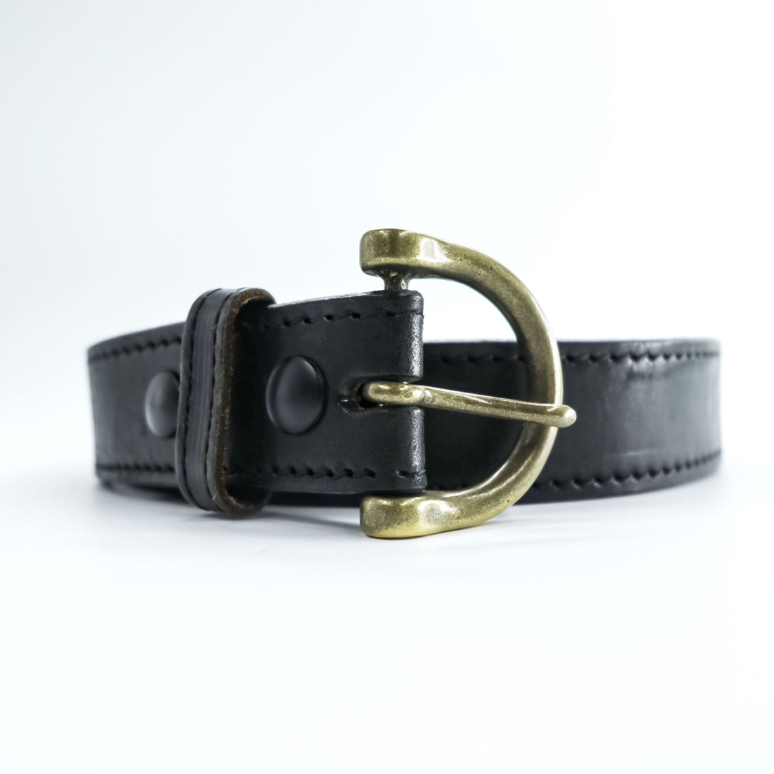 Boston Leather 米国製 ブライドルレザーベルト ブラック バックル ゴールド USA製 6582 ST