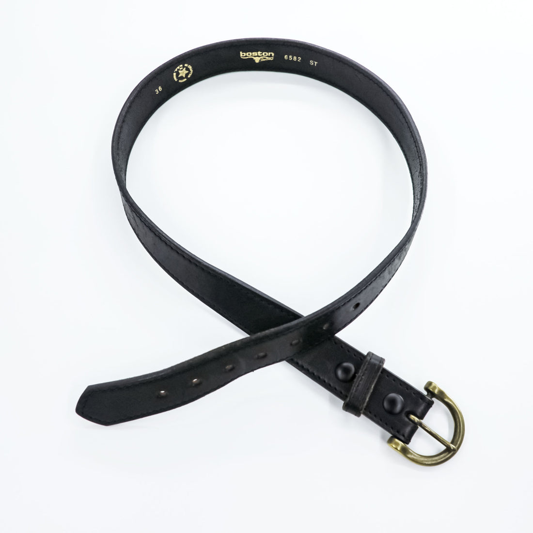 Boston Leather 米国製 ブライドルレザーベルト ブラック バックル ゴールド USA製 6582 ST