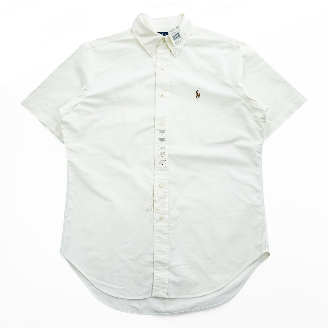 Ralph Lauren 90年代 ヴィンテージ 半袖 オックスフォードシャツ M CLASSIC FIT ホワイト スモールポニー ロゴ 刺繍 ボタンダウン 未使用品
