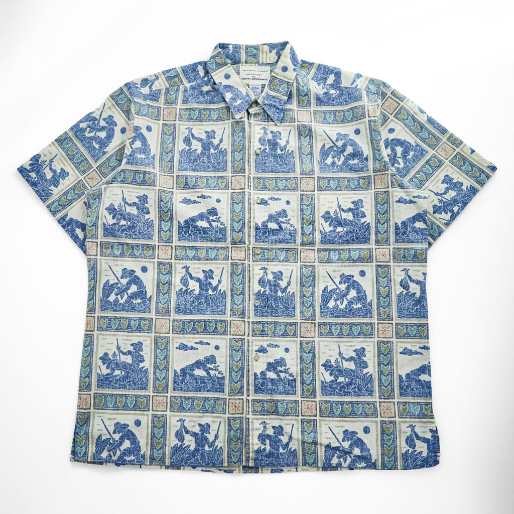reyn spooner アロハシャツ 半袖シャツ XL ブルー 総柄 ビッグサイズ DIETRICH VAREZ COLLECTION ボックスシルエット