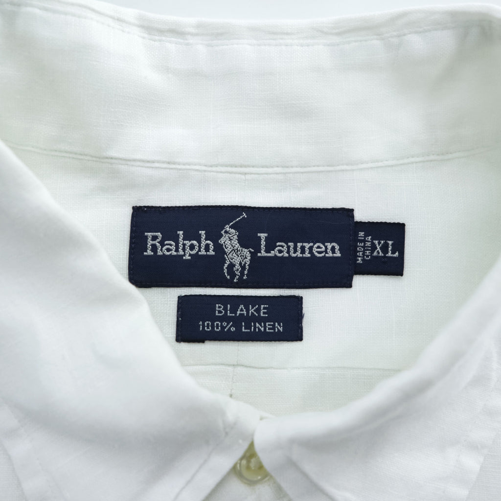 Ralph Lauren 90年代 ヴィンテージ BLAKE 半袖 リネン シャツ XL ホワイト 麻100% ビッグサイズ スモールポニー ロゴ 刺繍 ボタンダウン