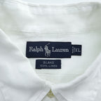 Ralph Lauren 90年代 ヴィンテージ BLAKE 半袖 リネン シャツ XL ホワイト 麻100% ビッグサイズ スモールポニー ロゴ 刺繍 ボタンダウン