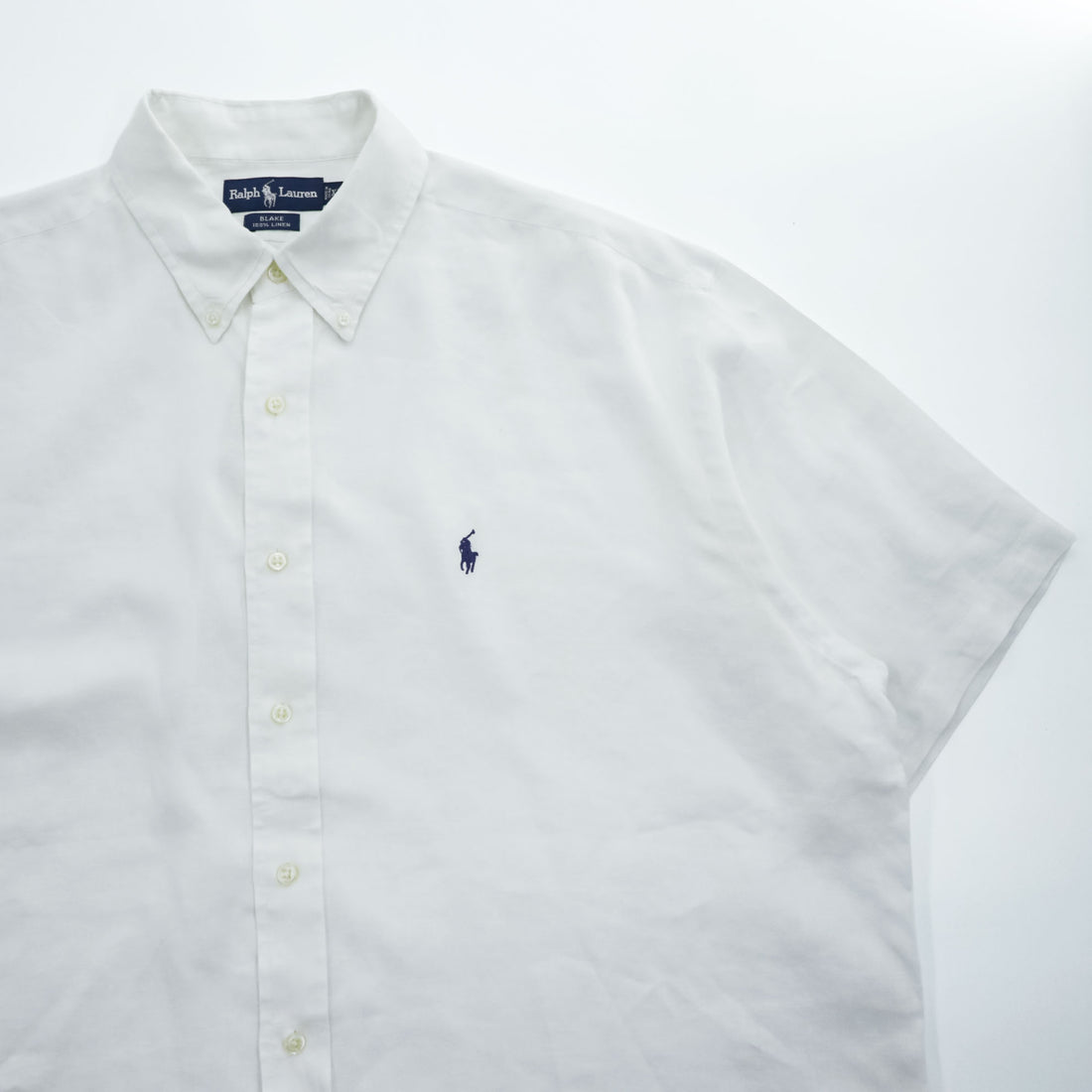 Ralph Lauren 90年代 ヴィンテージ BLAKE 半袖 リネン シャツ XL ホワイト 麻100% ビッグサイズ スモールポニー ロゴ 刺繍 ボタンダウン