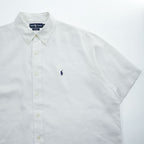 Ralph Lauren 90年代 ヴィンテージ BLAKE 半袖 リネン シャツ XL ホワイト 麻100% ビッグサイズ スモールポニー ロゴ 刺繍 ボタンダウン