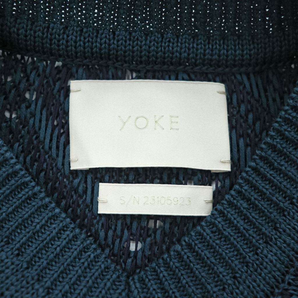 YOKE 日本製 ヘリンボーン メッシュ Vネック ベスト HERRINGBONE MESH V-NECK VEST コットンニット YK23SS0499S