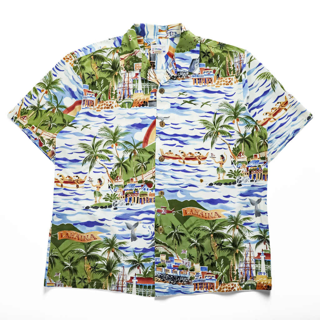 reyn spooner 90年代 ハワイ製 ヴィンテージ アロハシャツ 半袖 オープンカラーシャツ L 総柄 Exclusive Apparel ビキニタグ 開襟