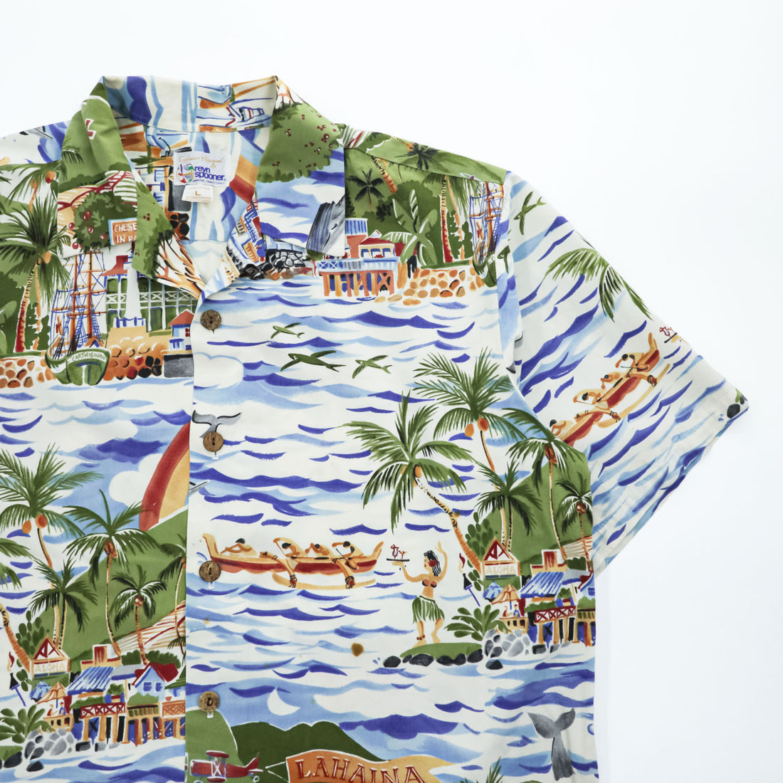 reyn spooner 90年代 ハワイ製 ヴィンテージ アロハシャツ 半袖 オープンカラーシャツ L 総柄 Exclusive Apparel ビキニタグ 開襟