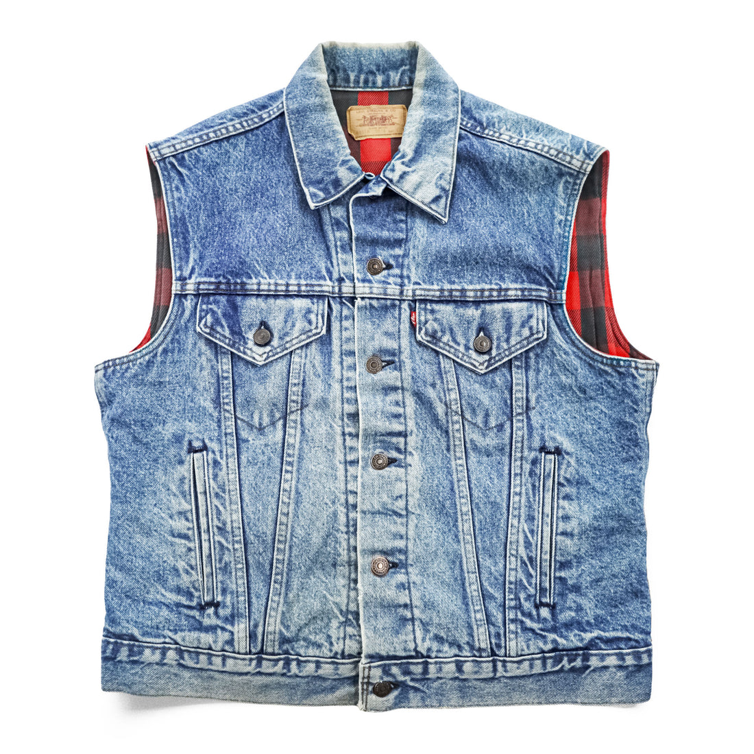Levi's 80年代 USA製 ヴィンテージ デニム ベスト L バッファローチェック 裏地 ネルライナー 60518 0816