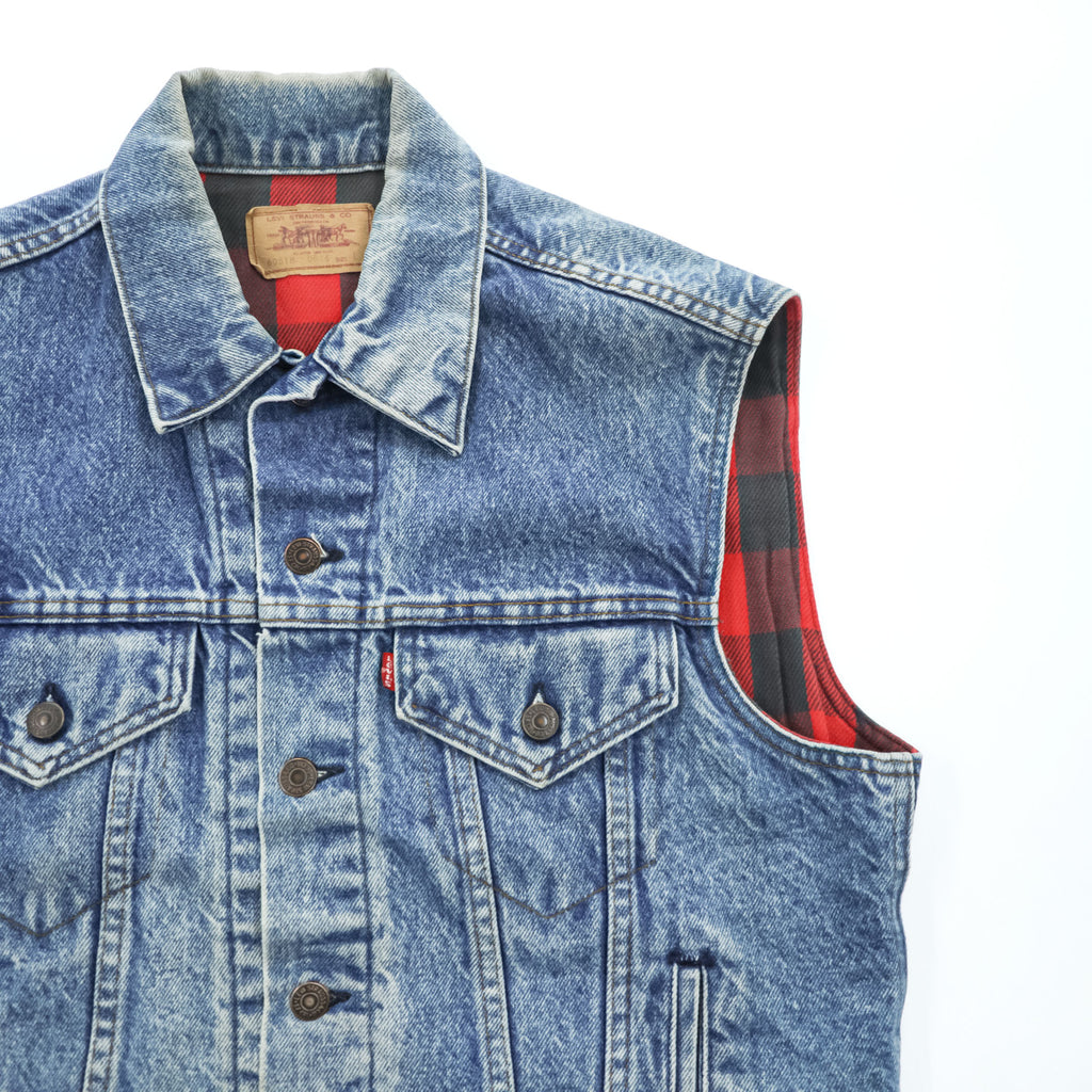 Levi's 80年代 USA製 ヴィンテージ デニム ベスト L バッファローチェック 裏地 ネルライナー 60518 0816