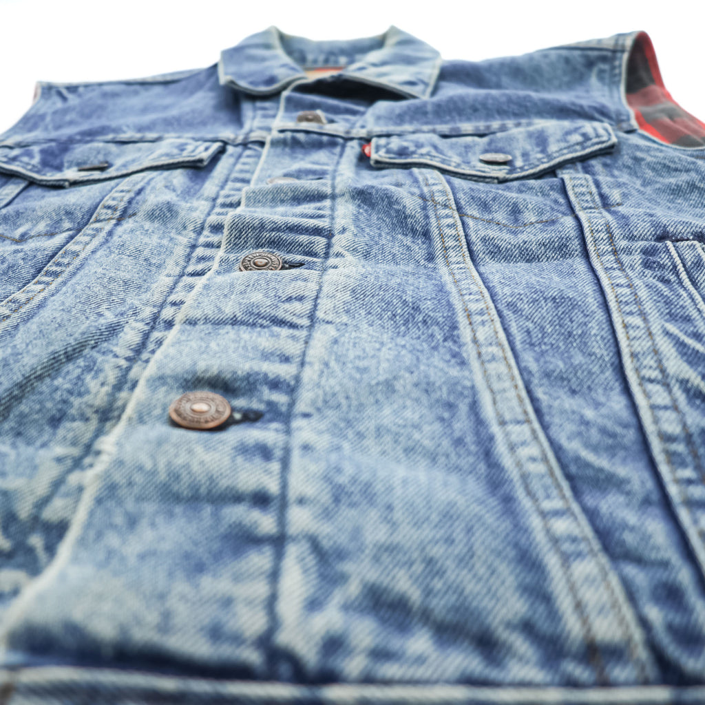 Levi's 80年代 USA製 ヴィンテージ デニム ベスト L バッファローチェック 裏地 ネルライナー 60518 0816
