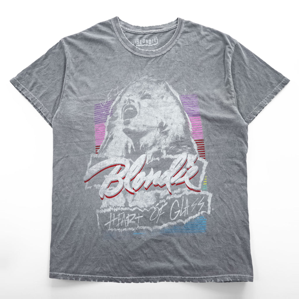 BLONDIE ブロンディー ロック バンド Tシャツ L グレーフェード Heart of Glass ヴィンテージ ダメージ加工