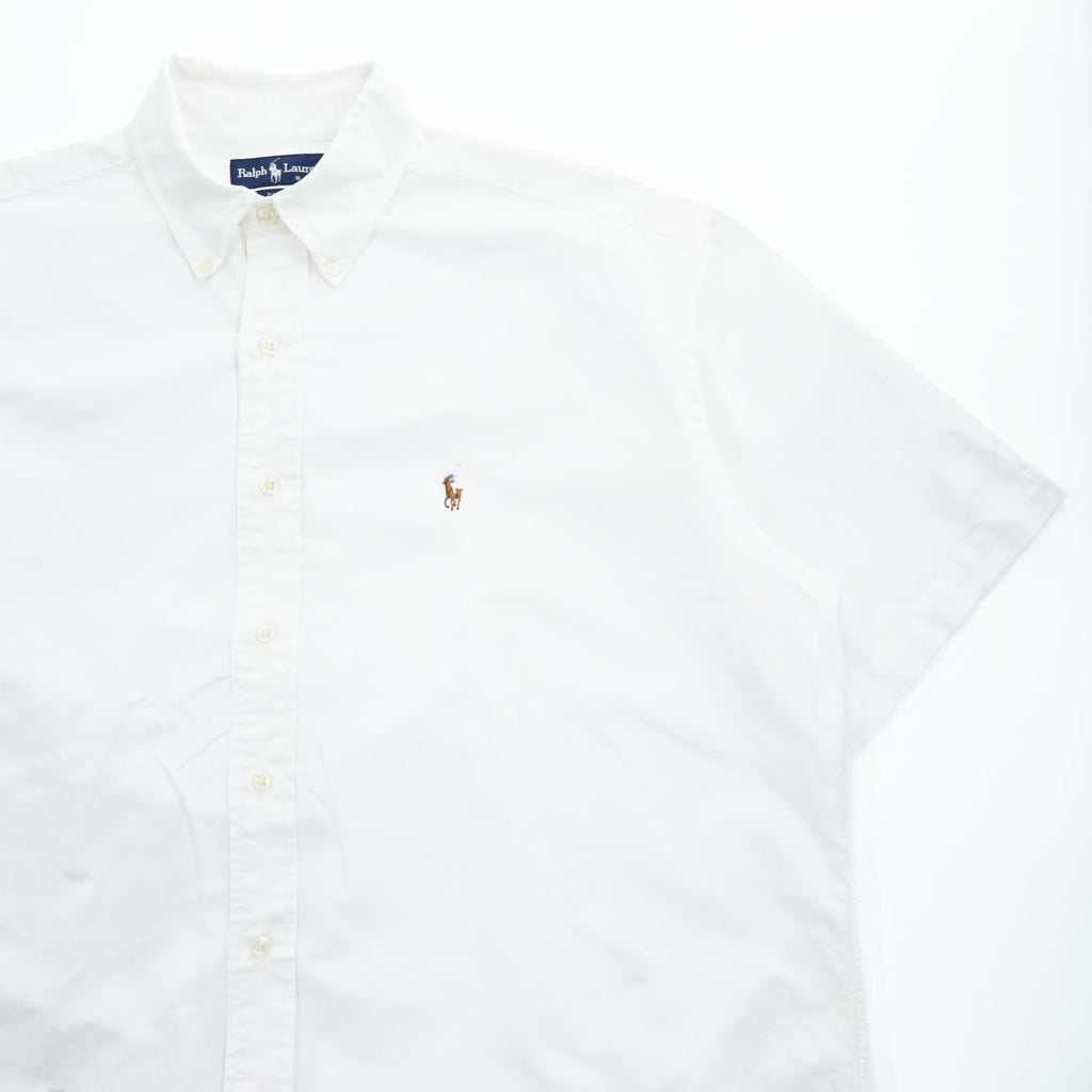 Ralph Lauren 90年代 ヴィンテージ BLAKE 半袖 オックスフォード シャツ L ホワイト スモールポニー ロゴ 刺繍