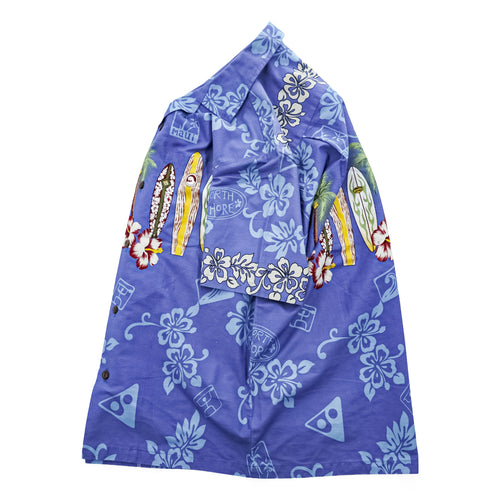Blue Hawaii Hawaiian Islands Aloha Shirt Made in Hawaii Surfboard Palm Hibiscus Blue Cotton Size S