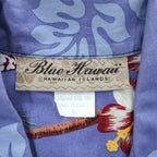 BLUE HAWAII ハワイ製 アロハシャツ 半袖 オープンカラーシャツ S ブルー 総柄 サーフボード 開襟 ボックスシルエット