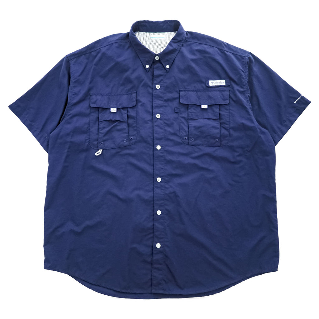 Columbia PFG バハマ BAHAMA 2 半袖 フィッシングシャツ XL ネイビー OMNI-SHADE メッシュ ベンチレーション FM7047