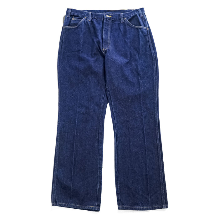 Vintage 90s Dickies Denim Work Jeans Dark Indigo Red Tab Talon Zip Assembled in Belize W38 L30