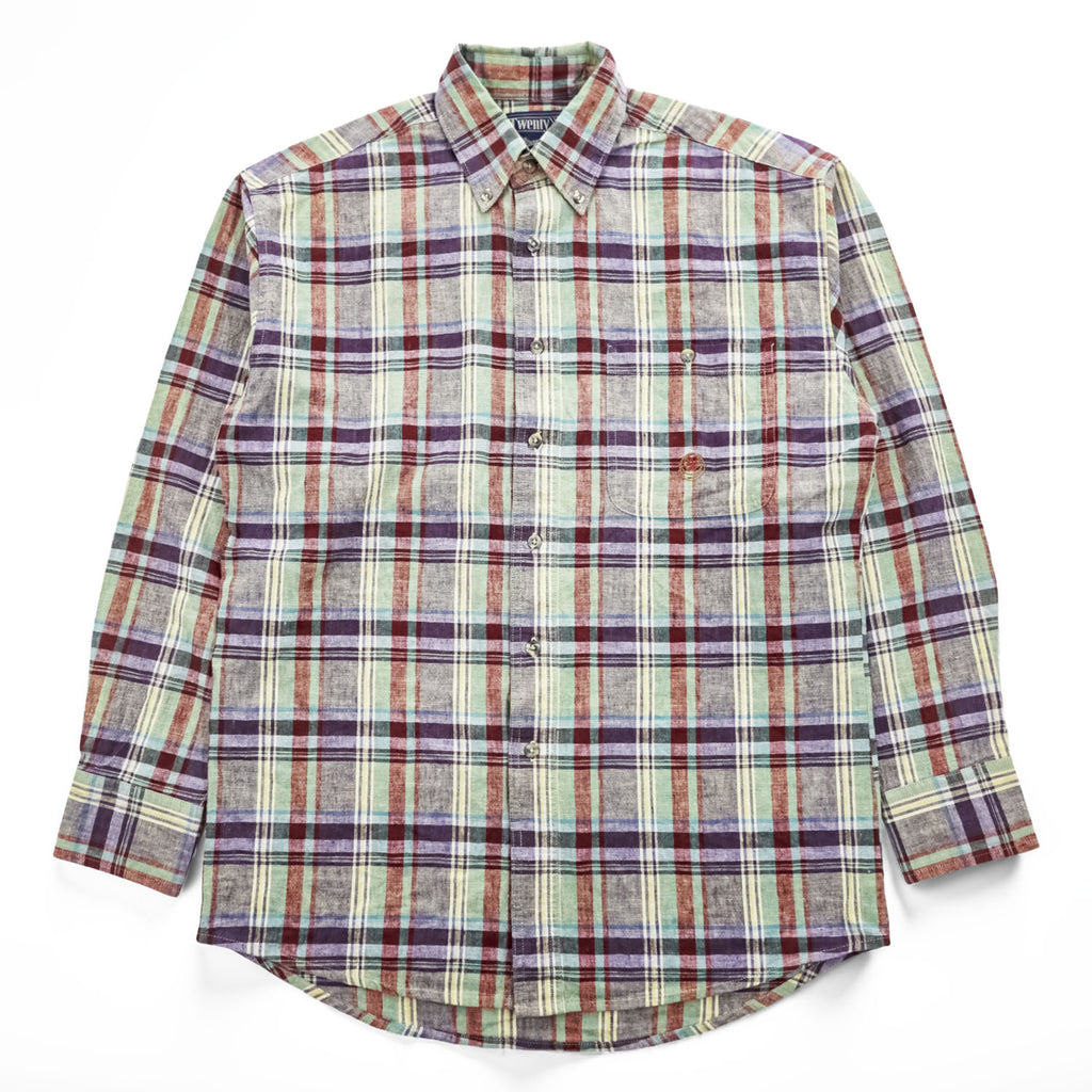 Wrangler 90年代 ヴィンテージ 長袖 リネン チェックシャツ M マルチカラー TWENTY X ボタンダウン