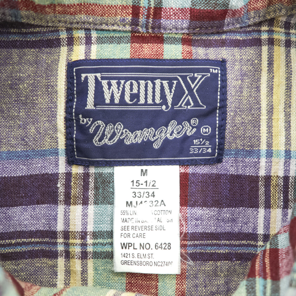 Wrangler 90年代 ヴィンテージ 長袖 リネン チェックシャツ M マルチカラー TWENTY X ボタンダウン